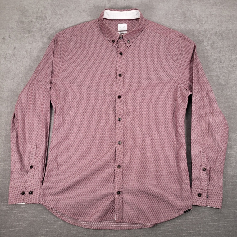 JB Holt Tailored Long Sleeve Button Down Shirt Diamond Pattern Dress Shirt Large